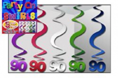 90th Hanging Swirls  Assorted (Blue, Purple, Magenta, Green & Silver) - Pack of 5