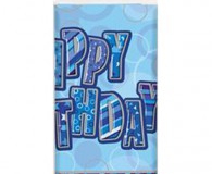 Blue glitz happy birthday plastic tablecloth