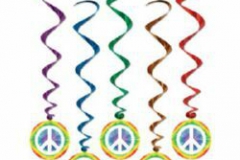 Hanging Decoration Whirls Peace Signs (Approx. 75cm Drop) Printed 2 Sides - Pack of 6